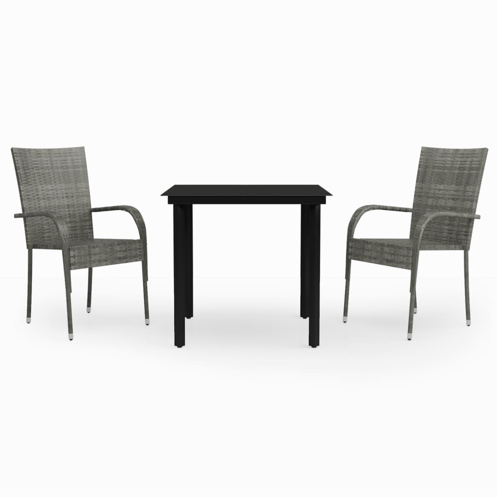 3 Piece Garden Dining Set Grey and Black - Newstart Furniture