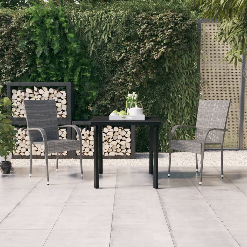 3 Piece Garden Dining Set Grey and Black - Newstart Furniture