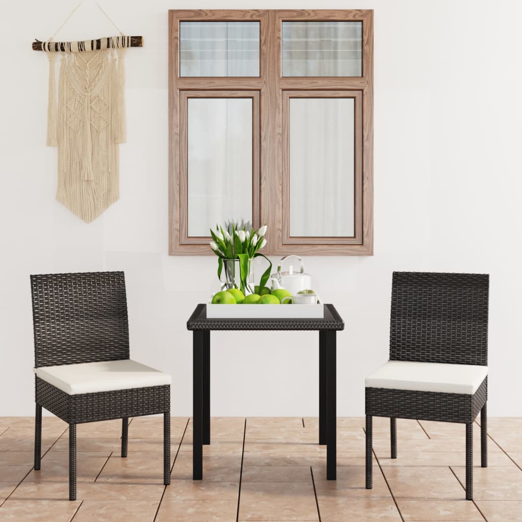 3 Piece Garden Dining Set Poly Rattan Black - Newstart Furniture