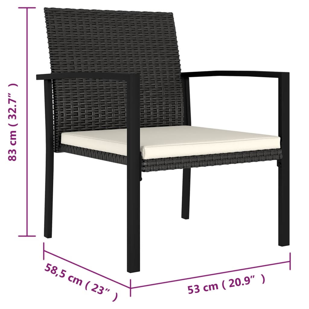 3 Piece Garden Dining Set Poly Rattan Black - Newstart Furniture