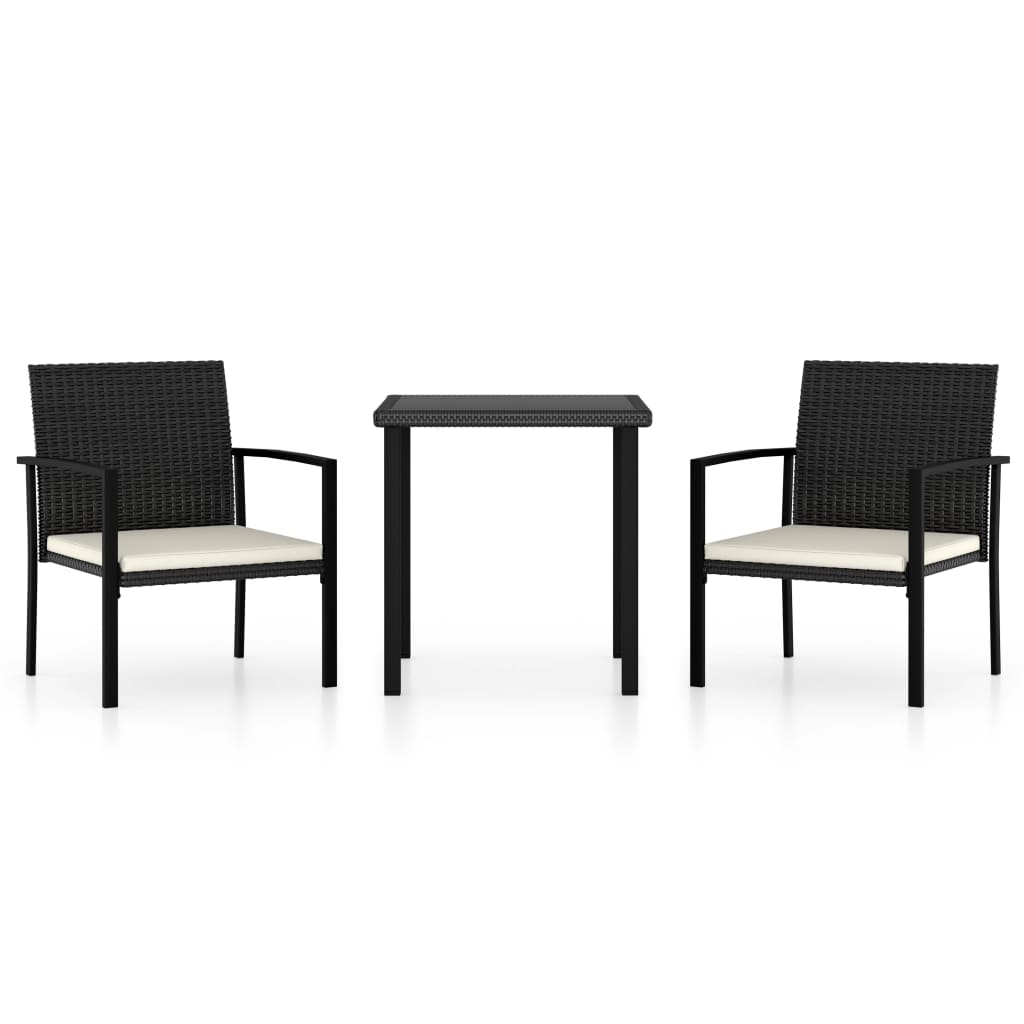 3 Piece Garden Dining Set Poly Rattan Black - Newstart Furniture