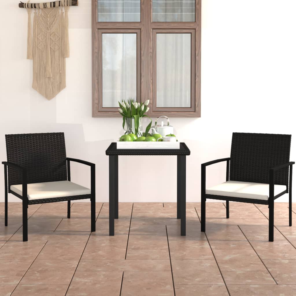 3 Piece Garden Dining Set Poly Rattan Black - Newstart Furniture