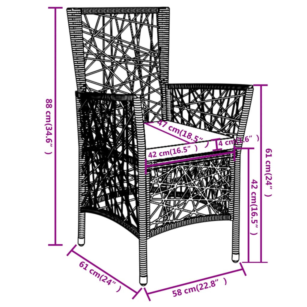 3 Piece Garden Dining Set Poly Rattan Grey - Newstart Furniture