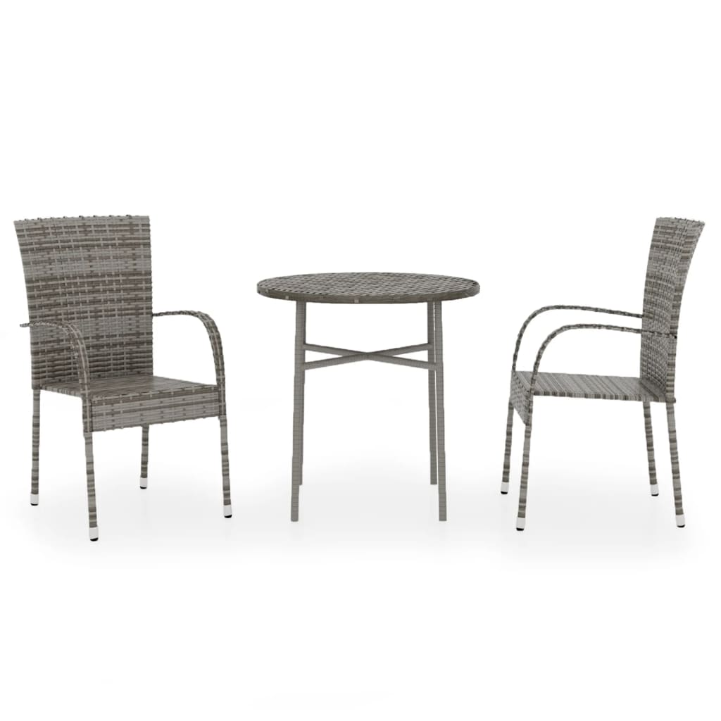 3 Piece Garden Dining Set Poly Rattan Grey - Newstart Furniture