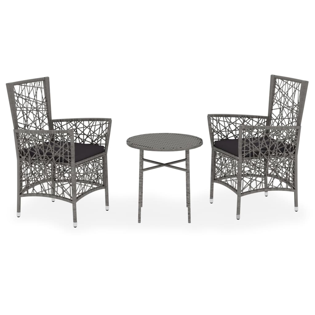 3 Piece Garden Dining Set Poly Rattan Grey - Newstart Furniture