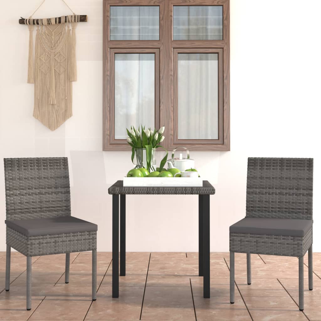 3 Piece Garden Dining Set Poly Rattan Grey - Newstart Furniture