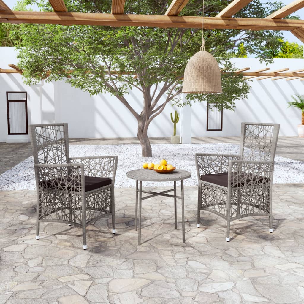 3 Piece Garden Dining Set Poly Rattan Grey - Newstart Furniture