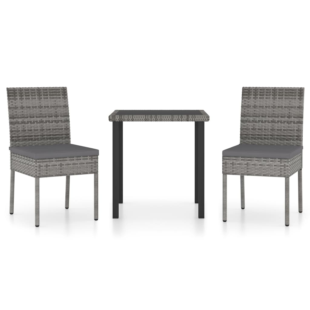 3 Piece Garden Dining Set Poly Rattan Grey - Newstart Furniture