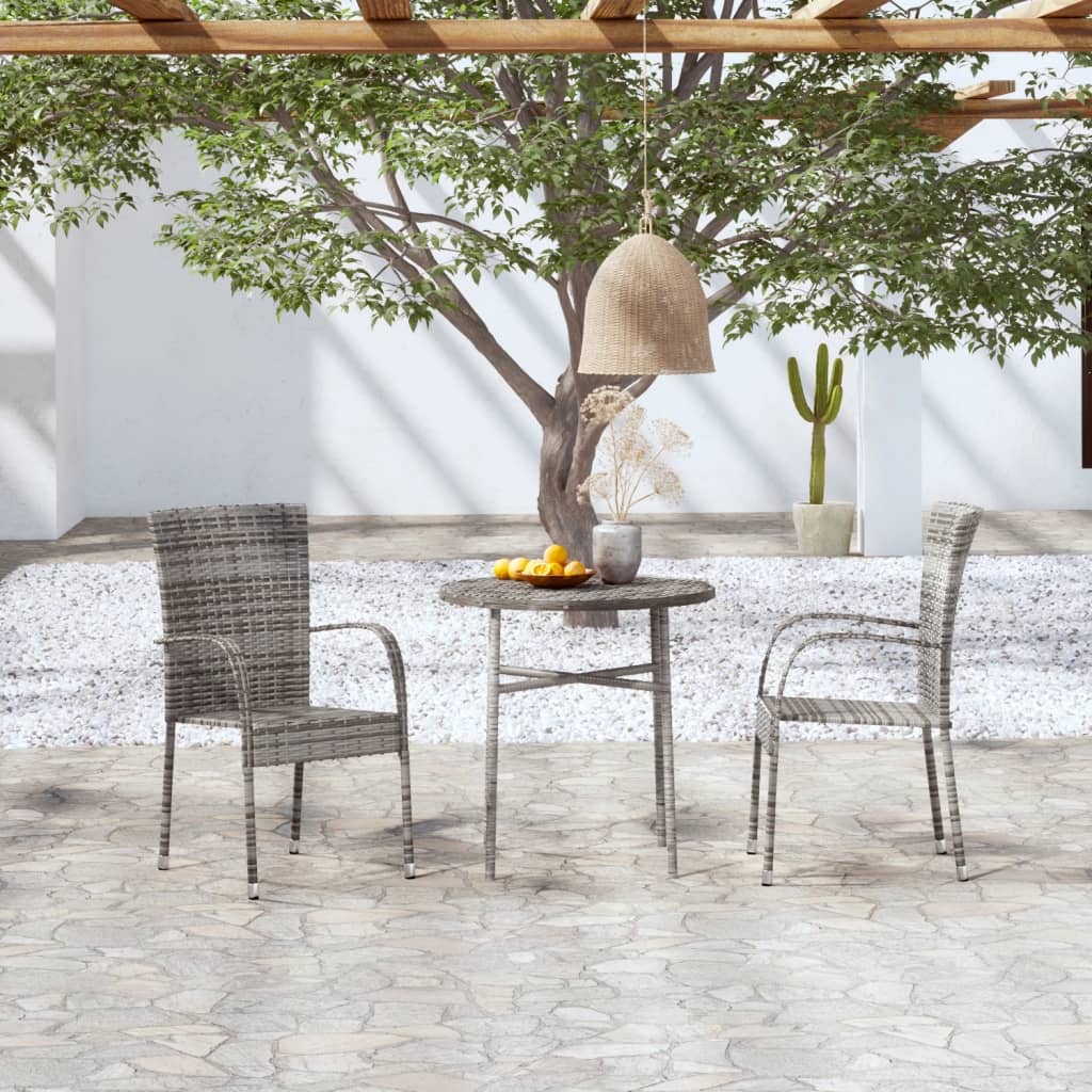 3 Piece Garden Dining Set Poly Rattan Grey - Newstart Furniture