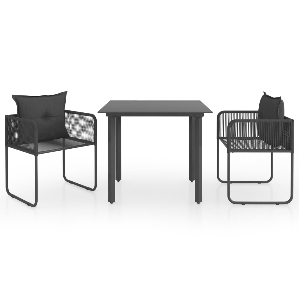 3 Piece Garden Dining Set PVC Rattan Black - Newstart Furniture