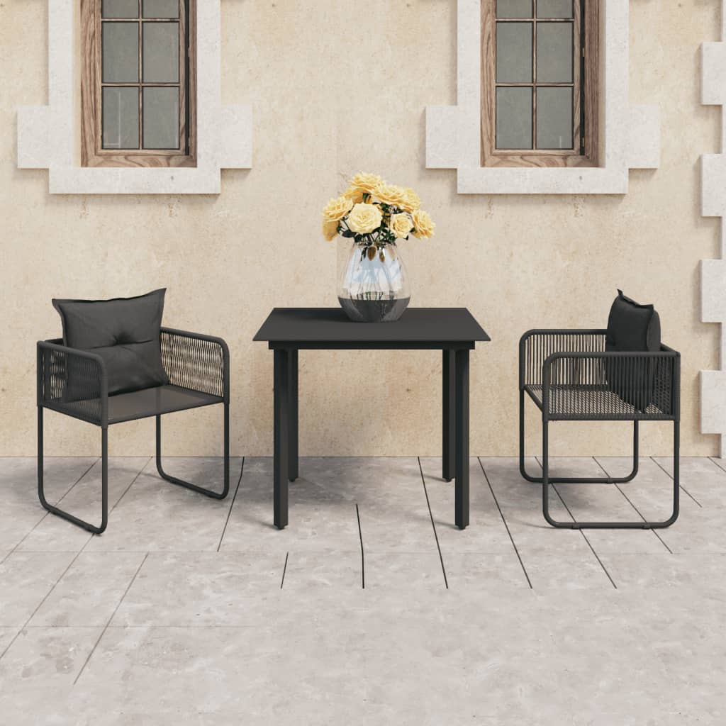 3 Piece Garden Dining Set PVC Rattan Black - Newstart Furniture