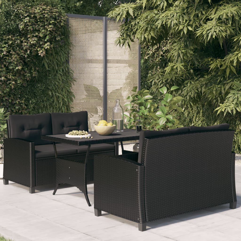 3 Piece Garden Dining Set with Black Cushions Poly Rattan - Newstart Furniture