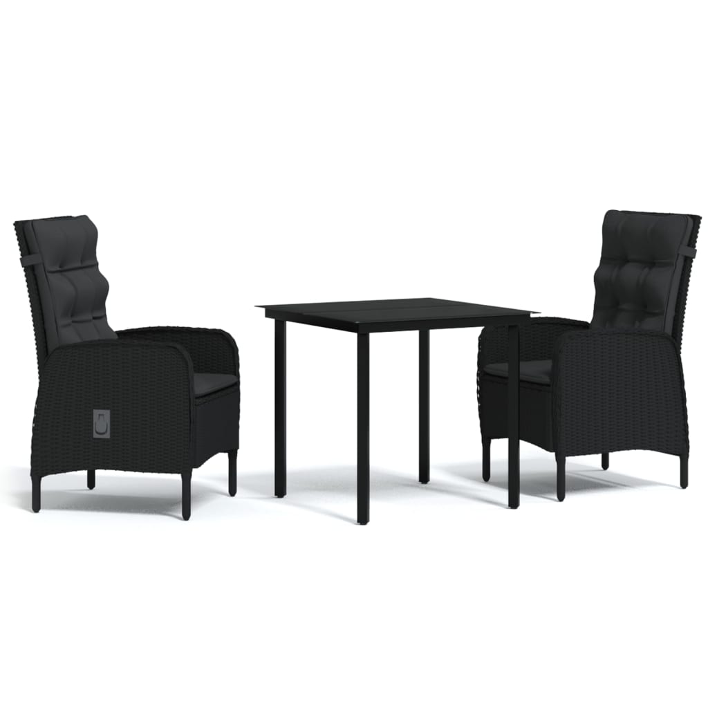 3 Piece Garden Dining Set with Cushions Black - Newstart Furniture