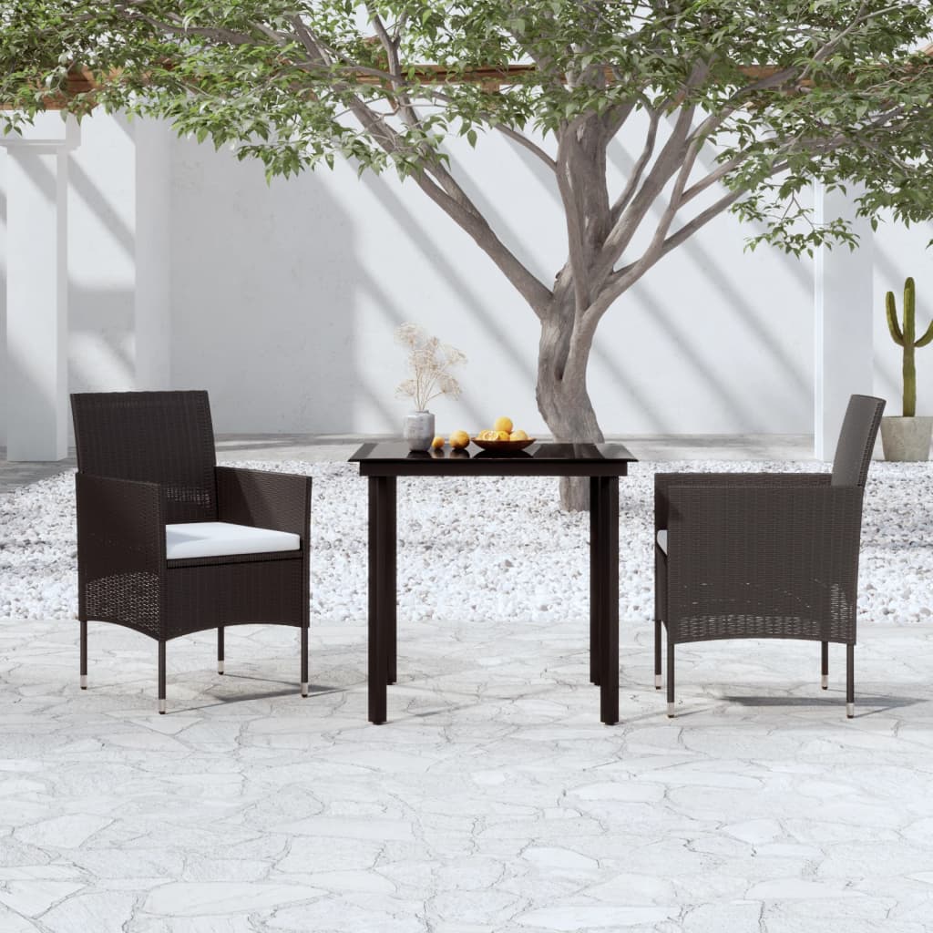 3 Piece Garden Dining Set with Cushions Black - Newstart Furniture