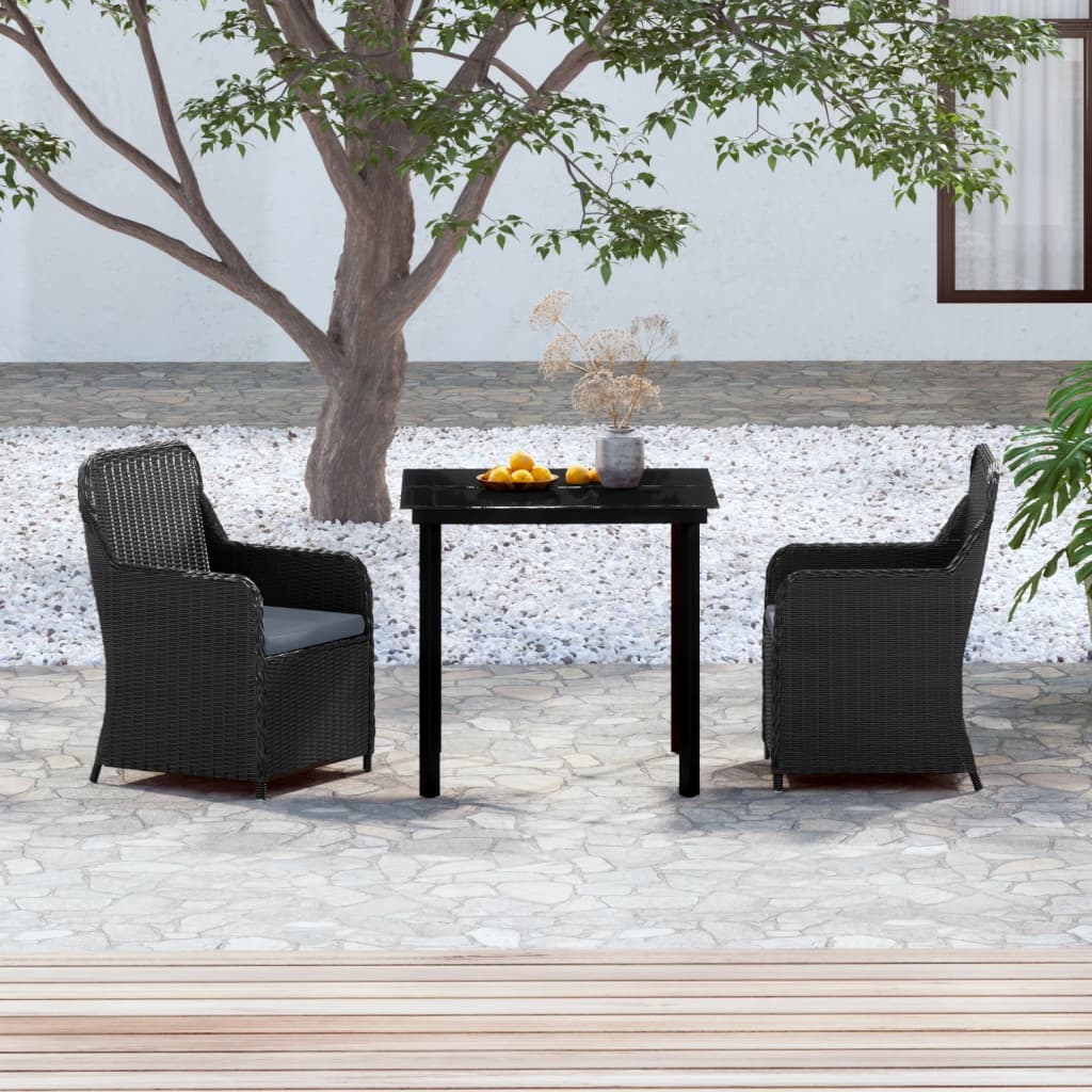 3 Piece Garden Dining Set with Cushions Black - Newstart Furniture