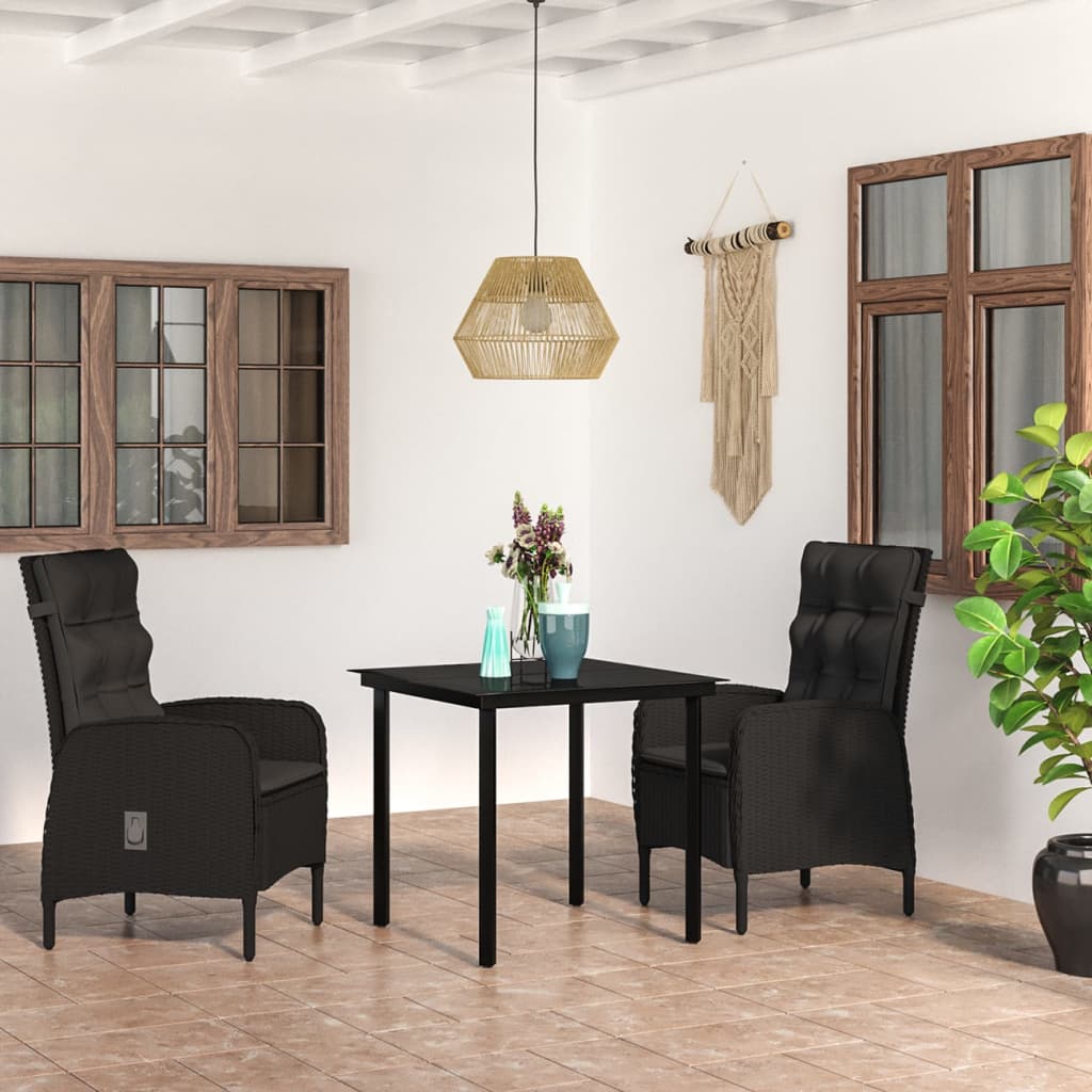 3 Piece Garden Dining Set with Cushions Black - Newstart Furniture