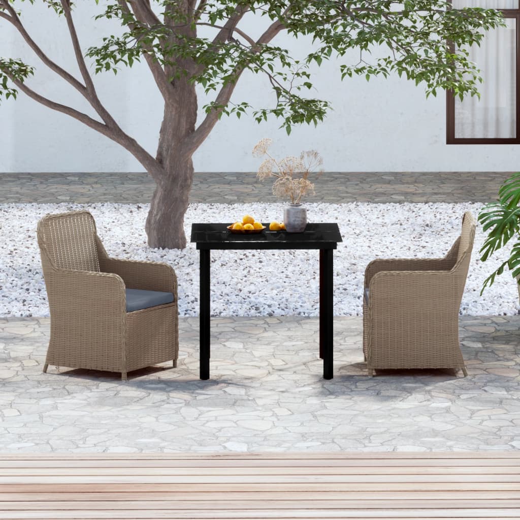 3 Piece Garden Dining Set with Cushions Brown - Newstart Furniture