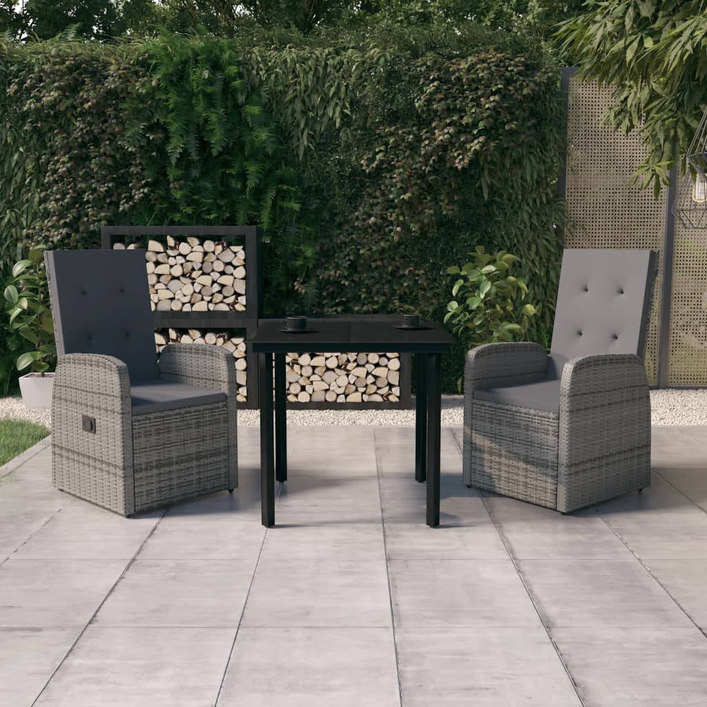 3 Piece Garden Dining Set with Cushions Grey - Newstart Furniture