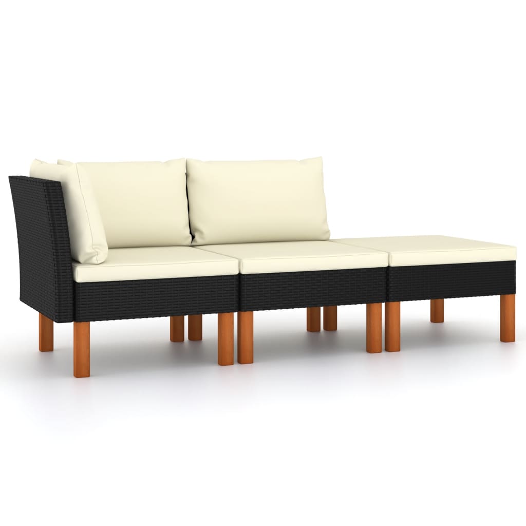 3 Piece Garden Lounge Set Poly Rattan and Solid Eucalyptus Wood - Newstart Furniture