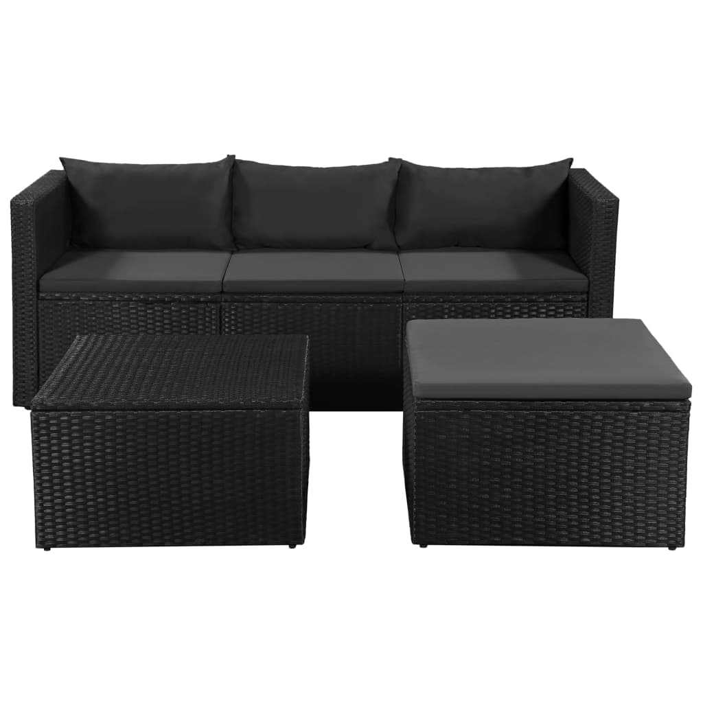 3 Piece Garden Lounge Set Poly Rattan Black and Grey - Newstart Furniture