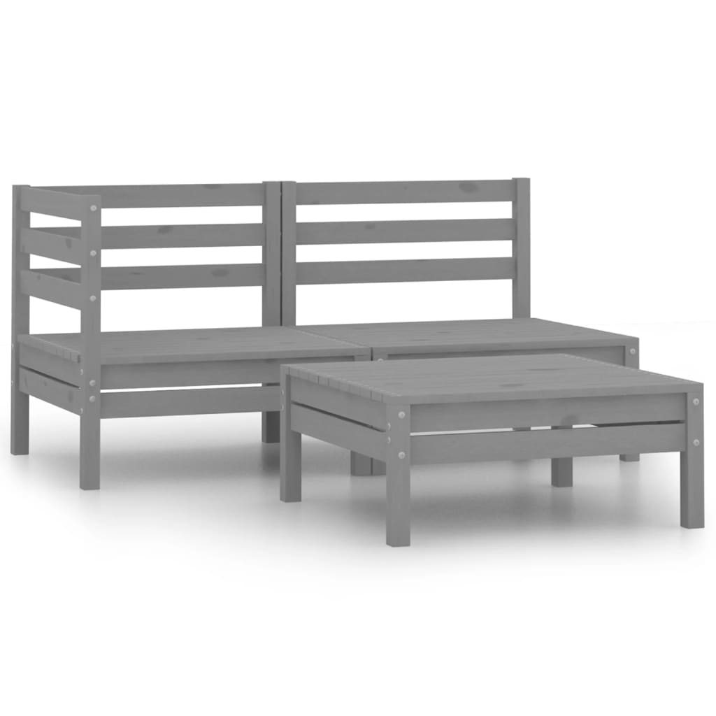 3 Piece Garden Lounge Set Solid Pinewood Grey - Newstart Furniture