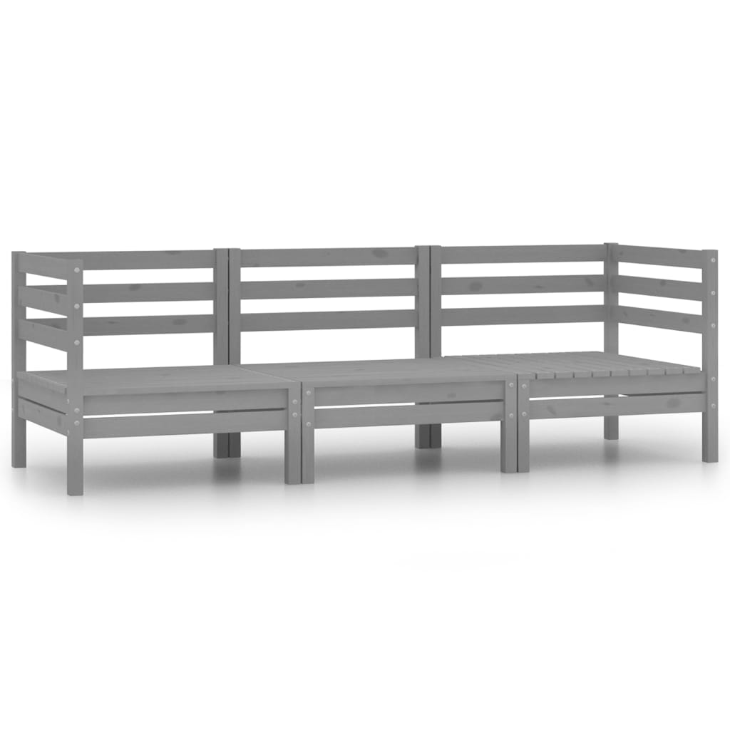 3 Piece Garden Lounge Set Solid Pinewood Grey - Newstart Furniture