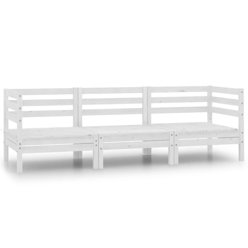 3 Piece Garden Lounge Set Solid Pinewood White - Newstart Furniture