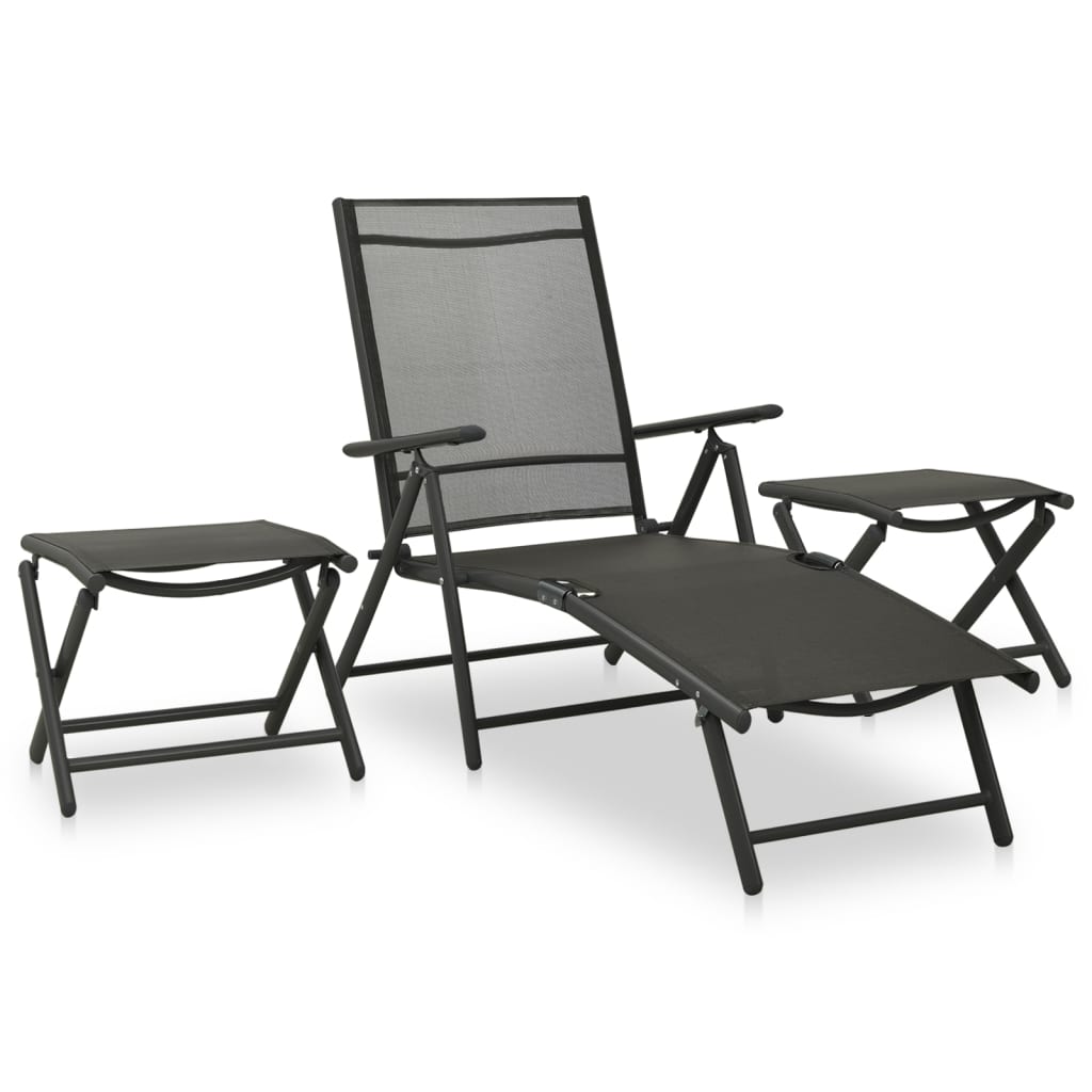 3 Piece Garden Lounge Set Textilene and Aluminium Black - Newstart Furniture