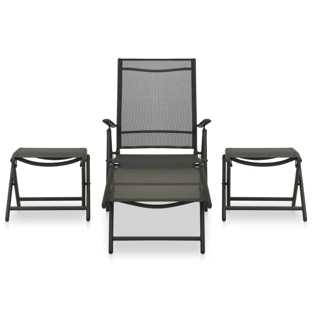 3 Piece Garden Lounge Set Textilene and Aluminium Black - Newstart Furniture