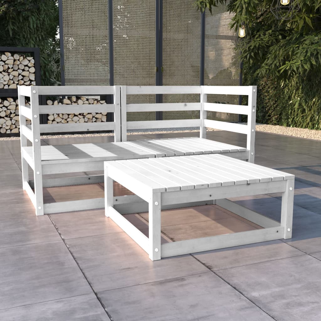 3 Piece Garden Lounge Set White Solid Pinewood - Newstart Furniture