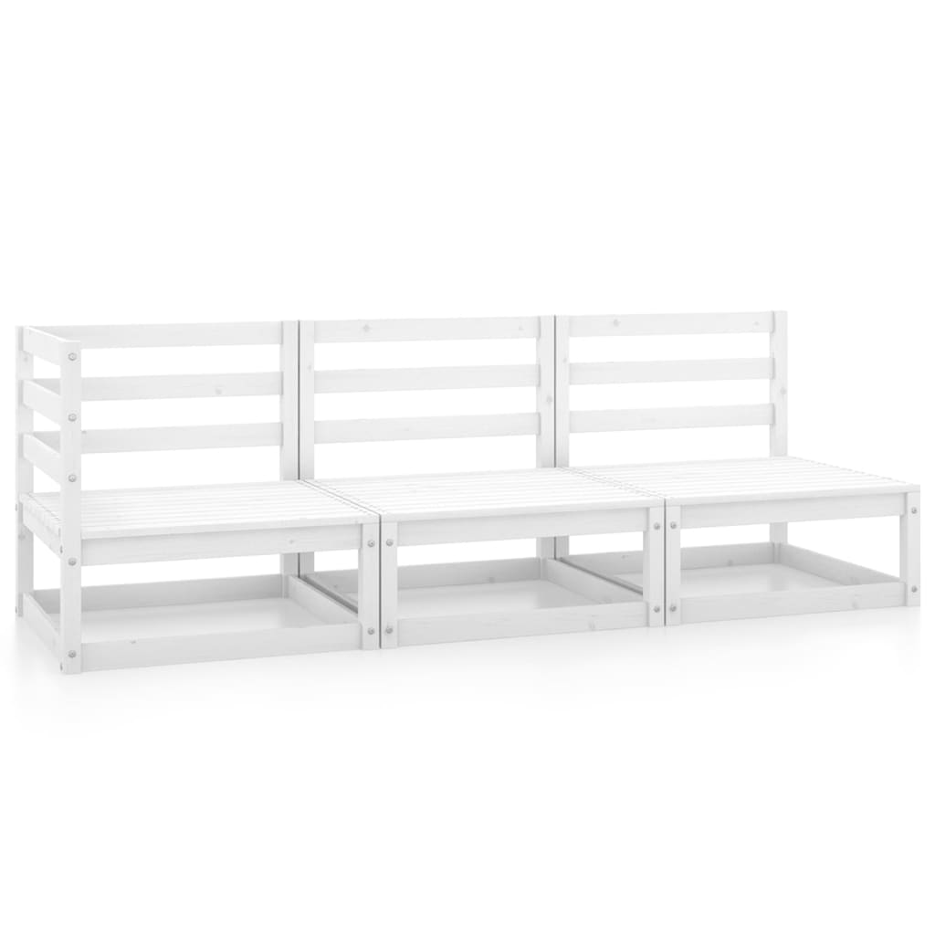 3 Piece Garden Lounge Set White Solid Pinewood - Newstart Furniture