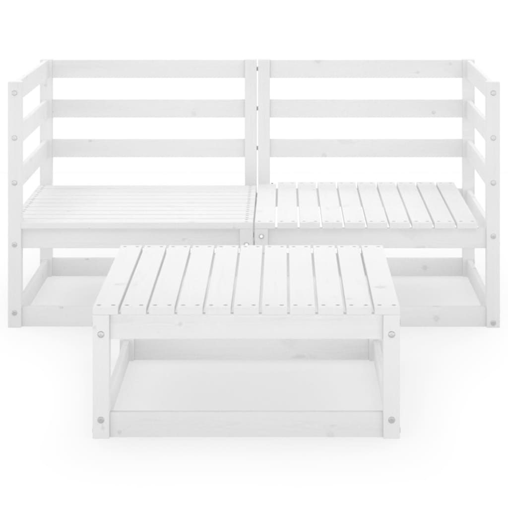 3 Piece Garden Lounge Set White Solid Pinewood - Newstart Furniture