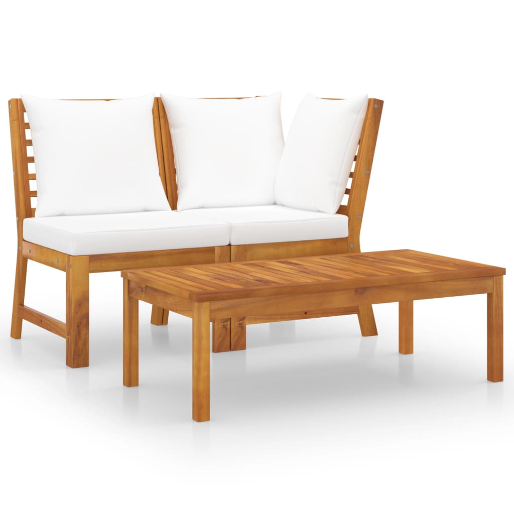 3 Piece Garden Lounge Set with Cream Cushion Solid Acacia Wood - Newstart Furniture