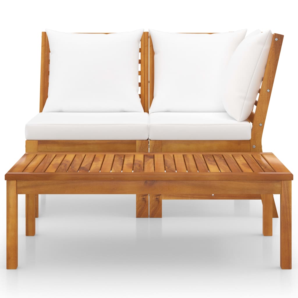 3 Piece Garden Lounge Set with Cream Cushion Solid Acacia Wood - Newstart Furniture