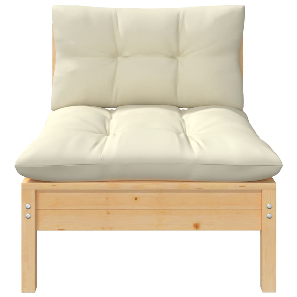 3 Piece Garden Lounge Set with Cream Cushions Solid Pinewood - Newstart Furniture
