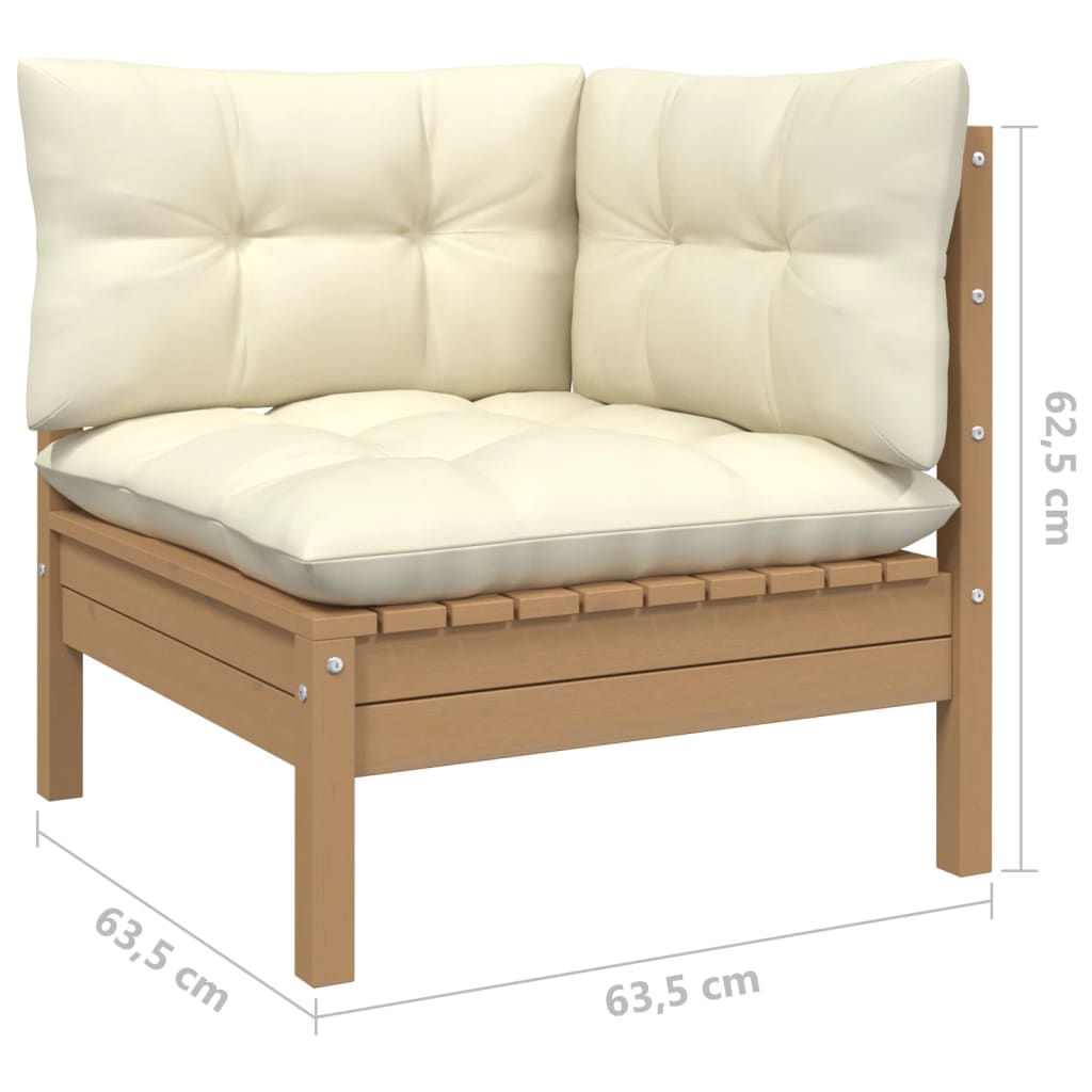 3 Piece Garden Lounge Set with Cream Cushions Solid Pinewood - Newstart Furniture