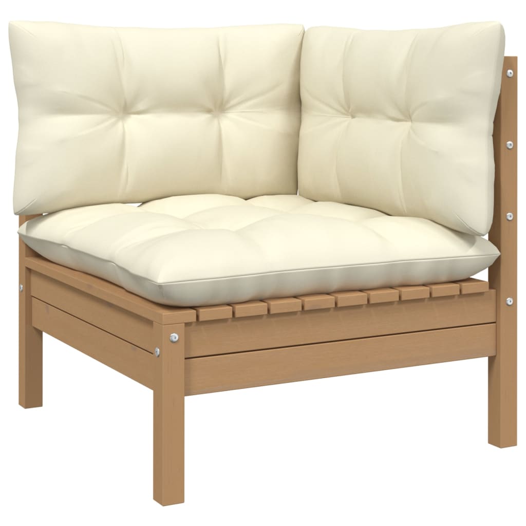 3 Piece Garden Lounge Set with Cream Cushions Solid Pinewood - Newstart Furniture