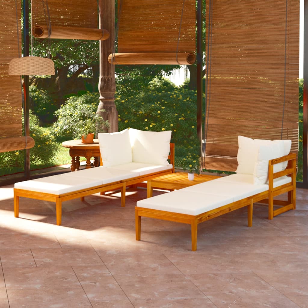 3 Piece Garden Lounge Set with Cream White Cushions Acacia Wood - Newstart Furniture