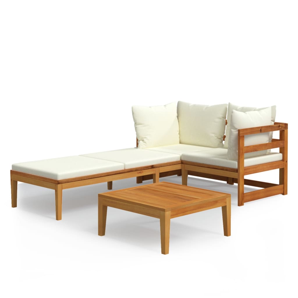 3 Piece Garden Lounge Set with Cream White Cushions Acacia Wood - Newstart Furniture