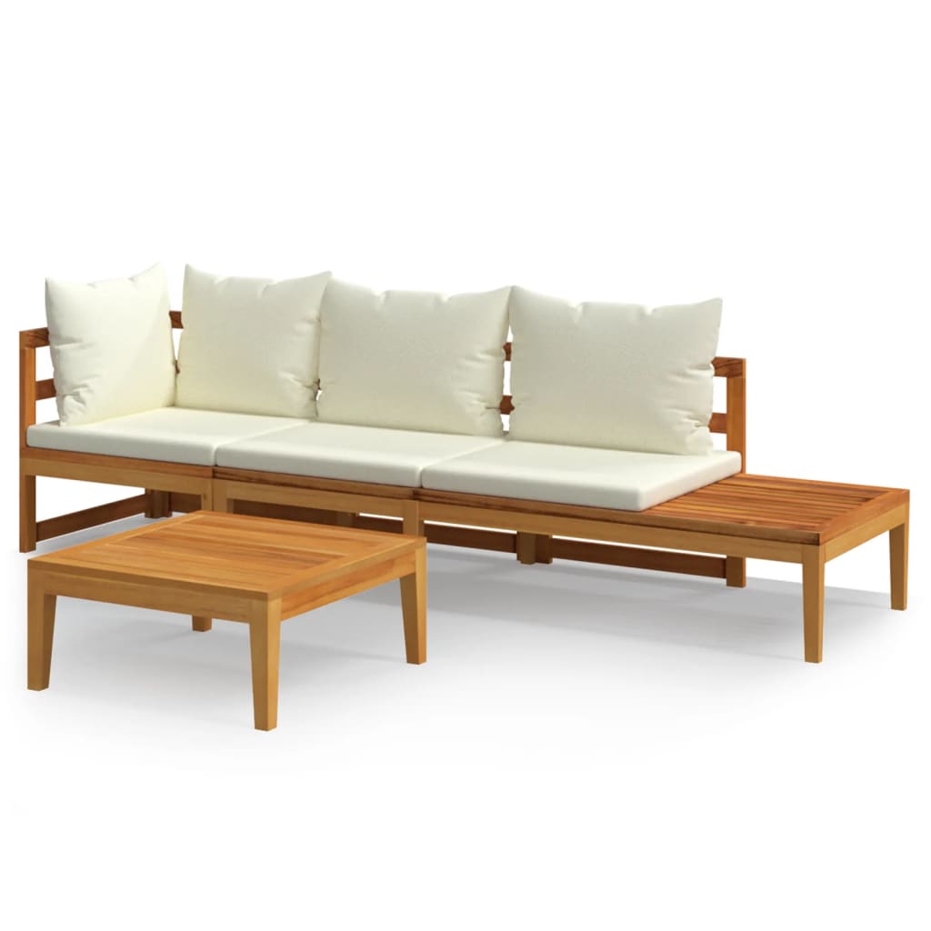 3 Piece Garden Lounge Set with Cream White Cushions Acacia Wood - Newstart Furniture