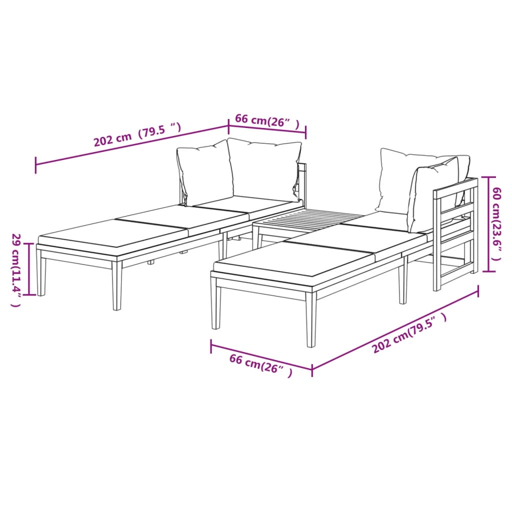 3 Piece Garden Lounge Set with Cream White Cushions Acacia Wood - Newstart Furniture