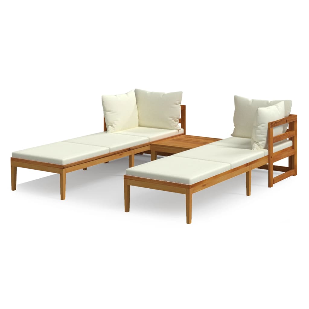 3 Piece Garden Lounge Set with Cream White Cushions Acacia Wood - Newstart Furniture