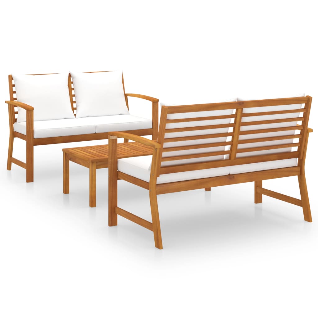 3 Piece Garden Lounge Set with Cushion Solid Acacia Wood - Newstart Furniture