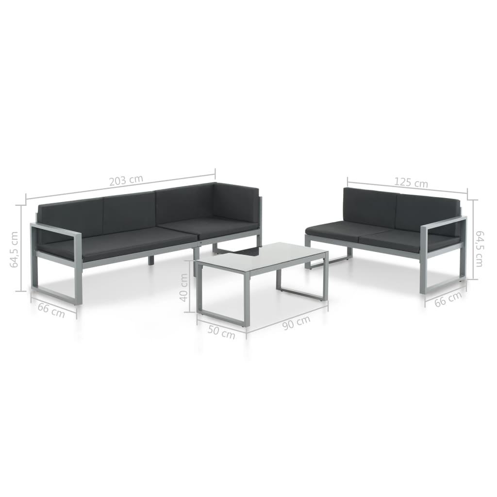 3 Piece Garden Lounge Set with Cushions Aluminium Black - Newstart Furniture