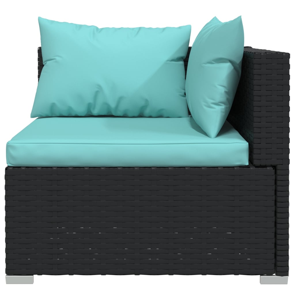 3 Piece Garden Lounge Set with Cushions Black Poly Rattan - Newstart Furniture