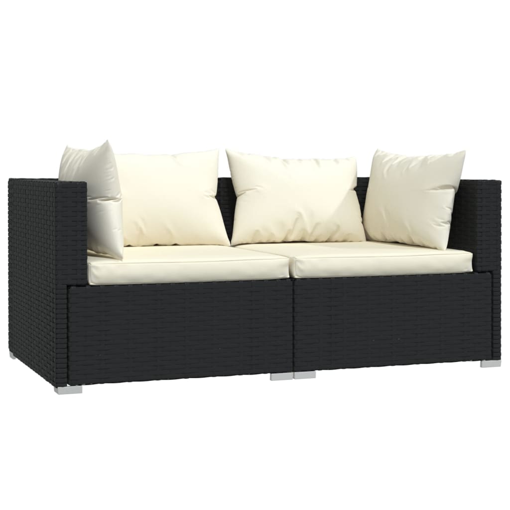 3 Piece Garden Lounge Set with Cushions Black Poly Rattan - Newstart Furniture