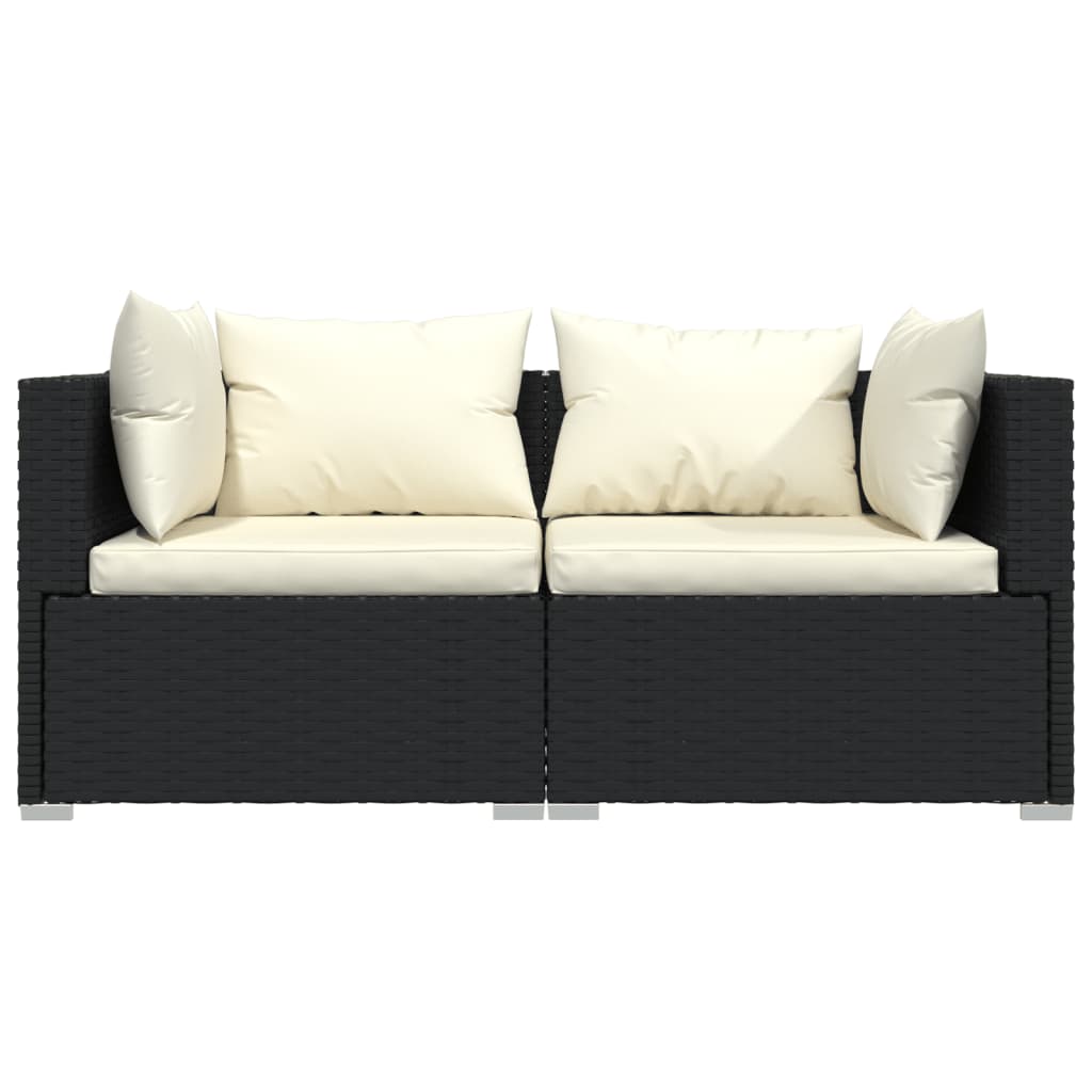 3 Piece Garden Lounge Set with Cushions Black Poly Rattan - Newstart Furniture