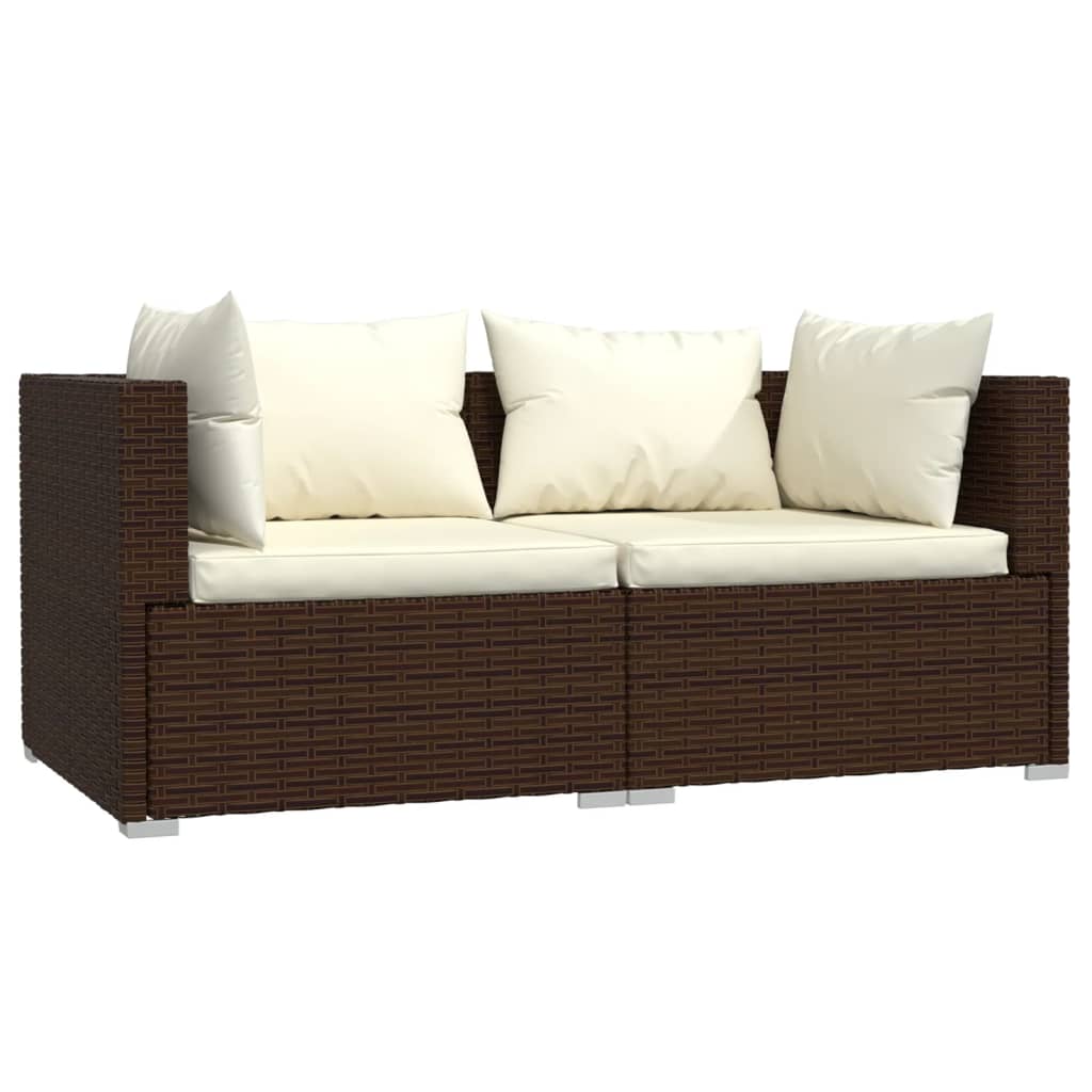 3 Piece Garden Lounge Set with Cushions Brown Poly Rattan - Newstart Furniture