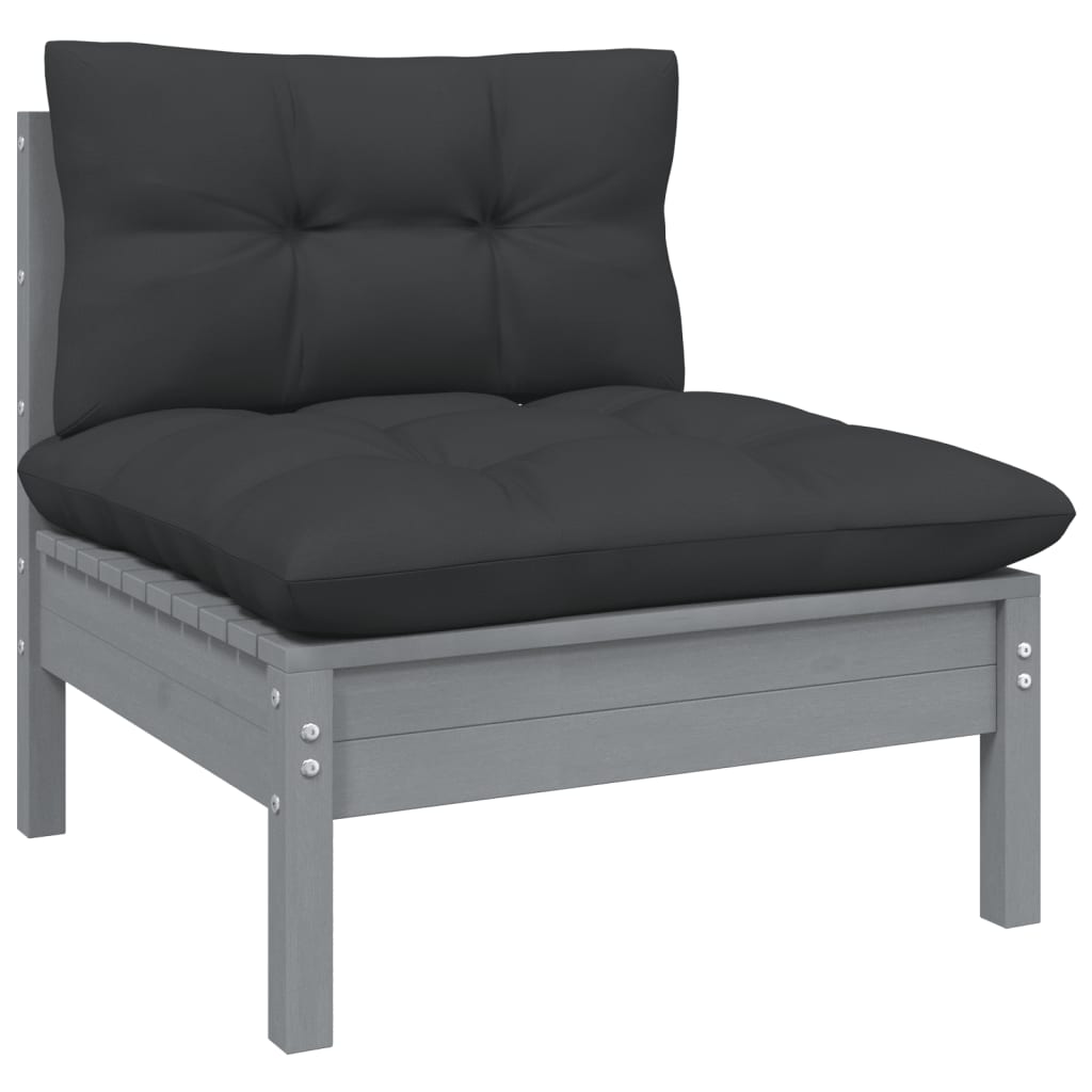 3 Piece Garden Lounge Set with Cushions Grey Solid Pinewood - Newstart Furniture