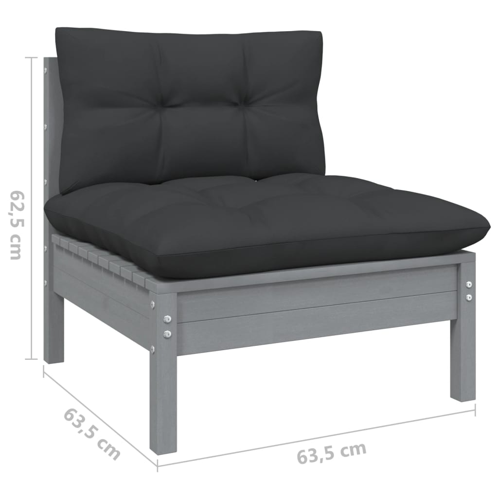 3 Piece Garden Lounge Set with Cushions Grey Solid Pinewood - Newstart Furniture